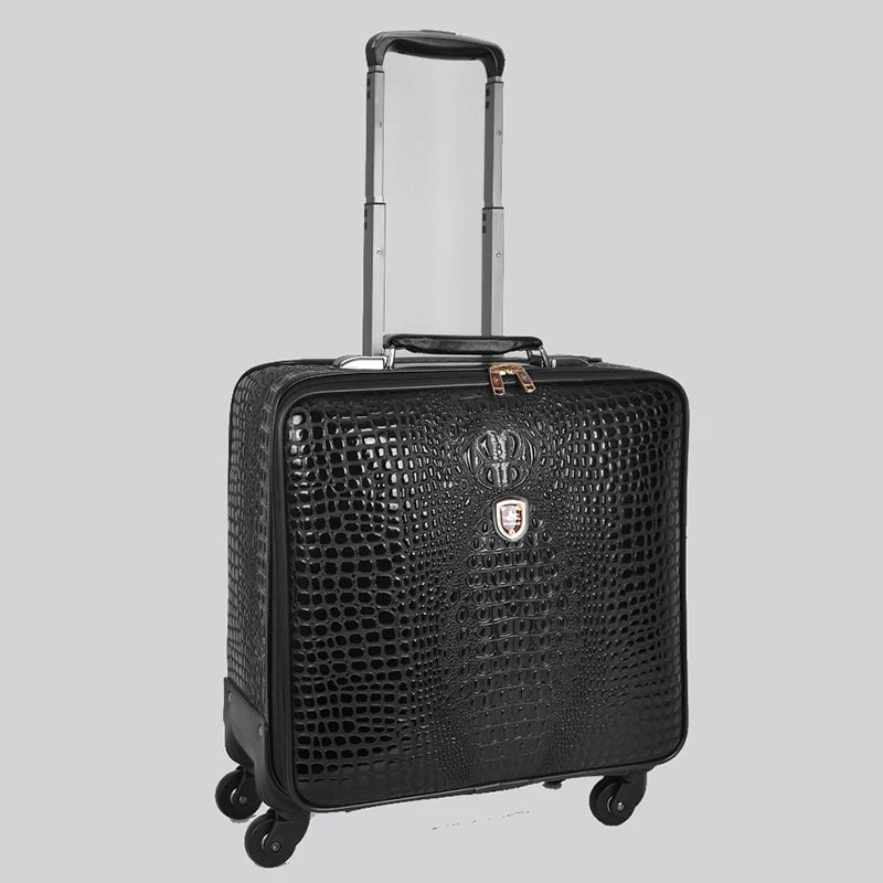 Real Leather Crocodile Pattern Trolley Suitcase Universal Wheel 16/20 Inch Boarding Travel Luggage Full Leather Travel Suitcase