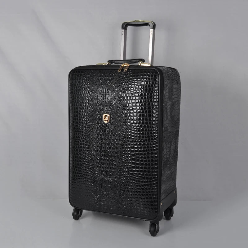 Real Leather Crocodile Pattern Trolley Suitcase Universal Wheel 16/20 Inch Boarding Travel Luggage Full Leather Travel Suitcase